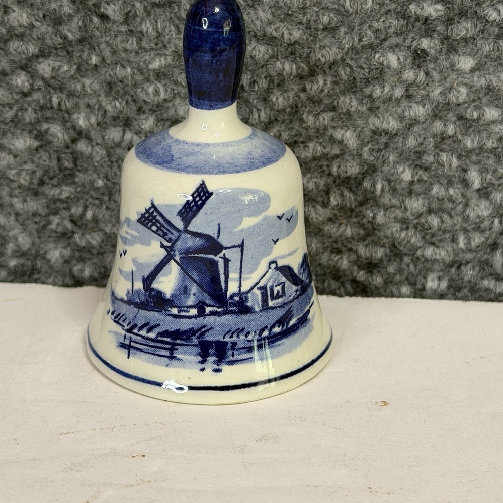 Delft Blue Windmill Leaf Collectible Bell vintage 3" Tall